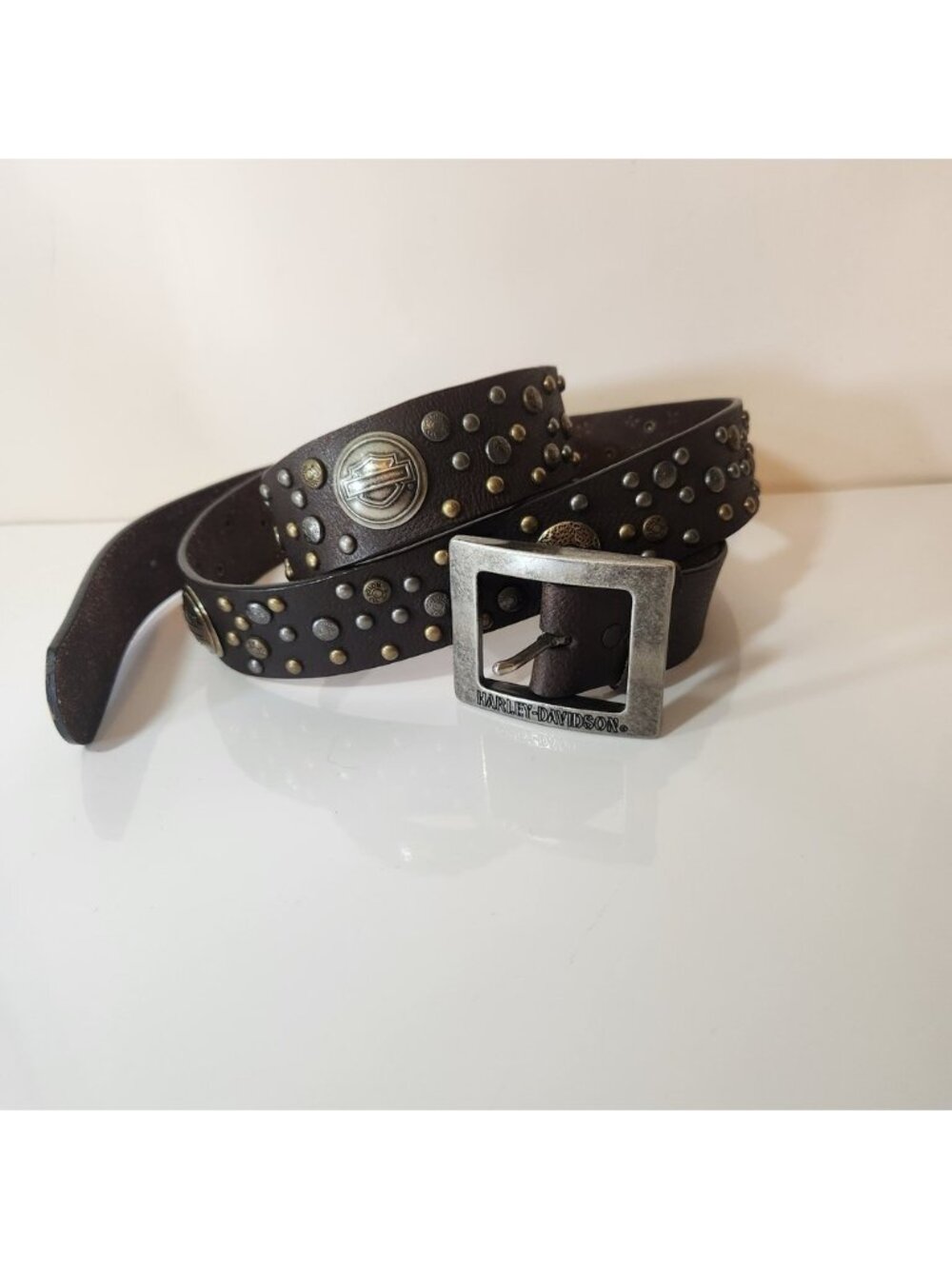 Harley-Davidson Brown Leather Studded Belt Logo‎ Medallion 2W 2008
